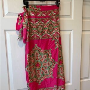 Aakaa Pink and Green Patterned Midi Skirt